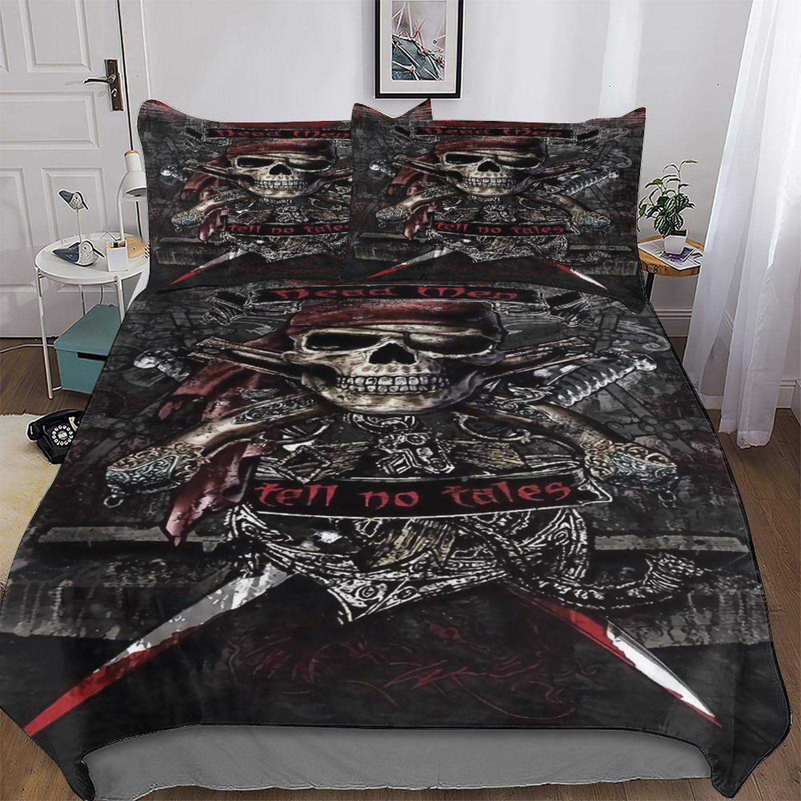 Pazzk Gothic, Skeleton Duvet Cover With Pillow Cases 2 Pcs Comforter Cover Bedding Set For Childrens And Adults Soft Microfiber With Zipper Closure Quilt Cover Double (200X200cm)