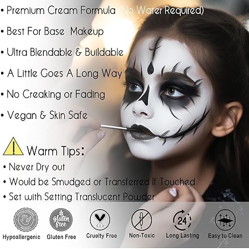 Miniatura 8 de CCBeauty Kit de maquillaje de payaso de Halloween, barra de pintura corporal blanca negra y roja, maquillaje de base de esqueleto bromista, base de
