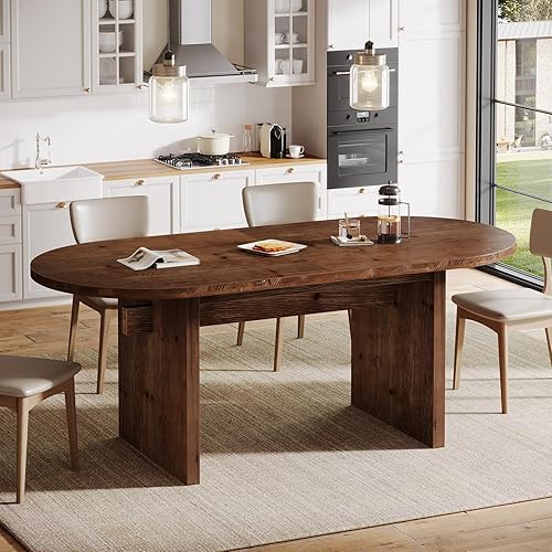 Miniatura 4 de Mesa de comedor de madera maciza, mesa de comedor grande de cocina de 63 pulgadas para 4-6, muebles de comedor ovalados de granja para comedor,