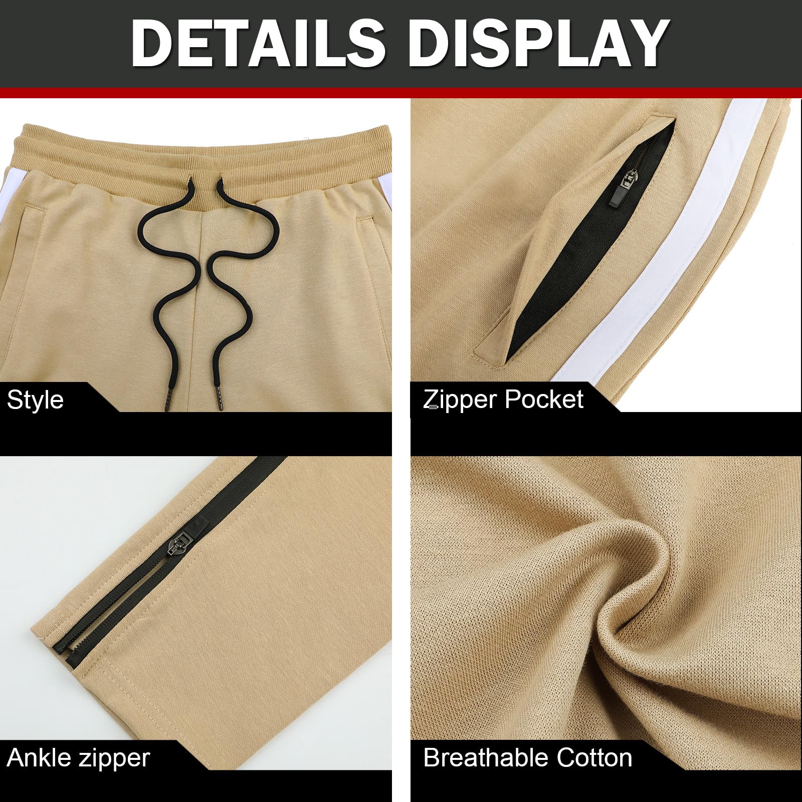 Suwangi Pantaloni Tuta Uomo Palestra Running della Allenamento Slim Fit Design a Righe con Tasche Zip