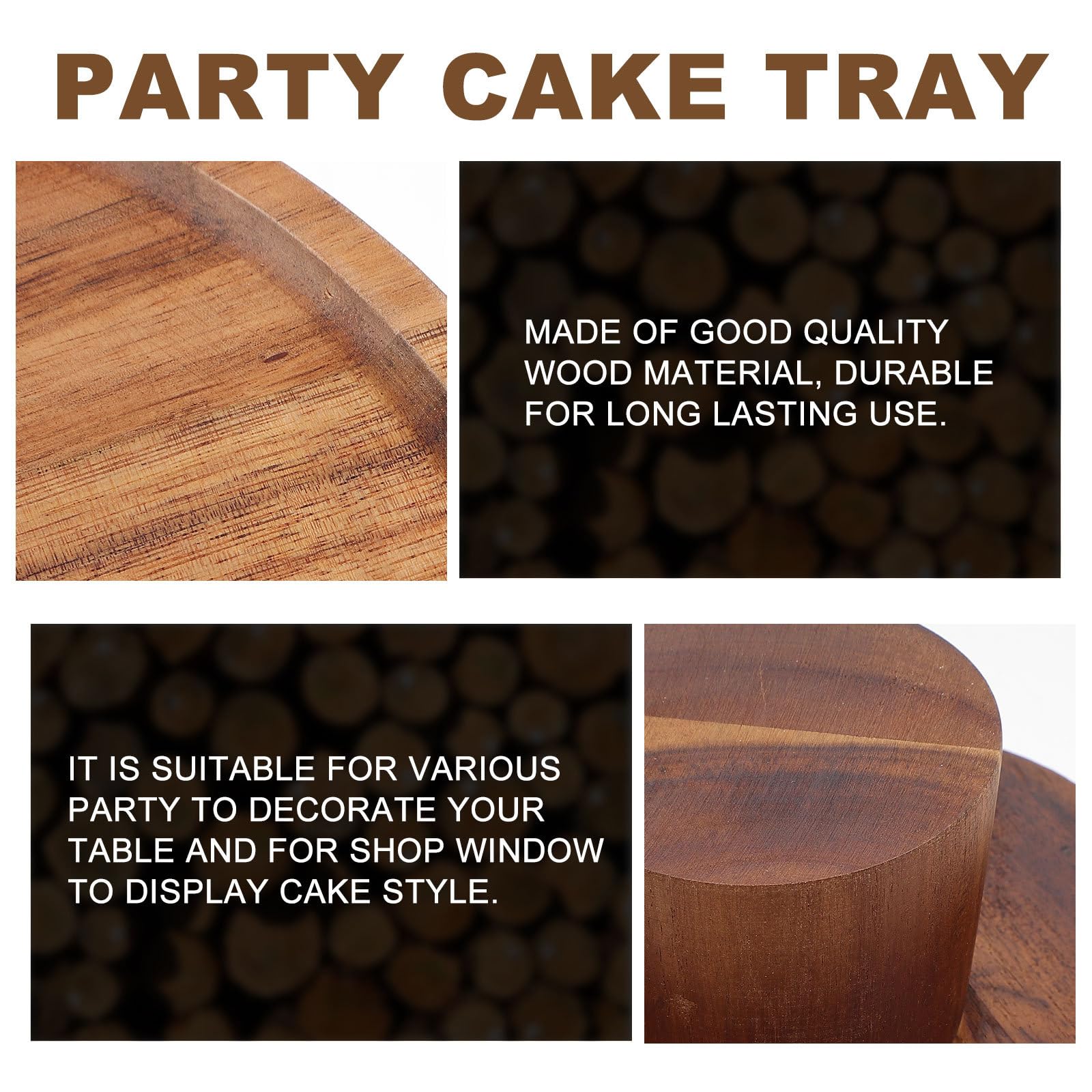 Uonlytech Présentoir à Gâteaux en Bois Rond, Support de Table pour Buffet Traiteur et Présentation de Layer Cakes