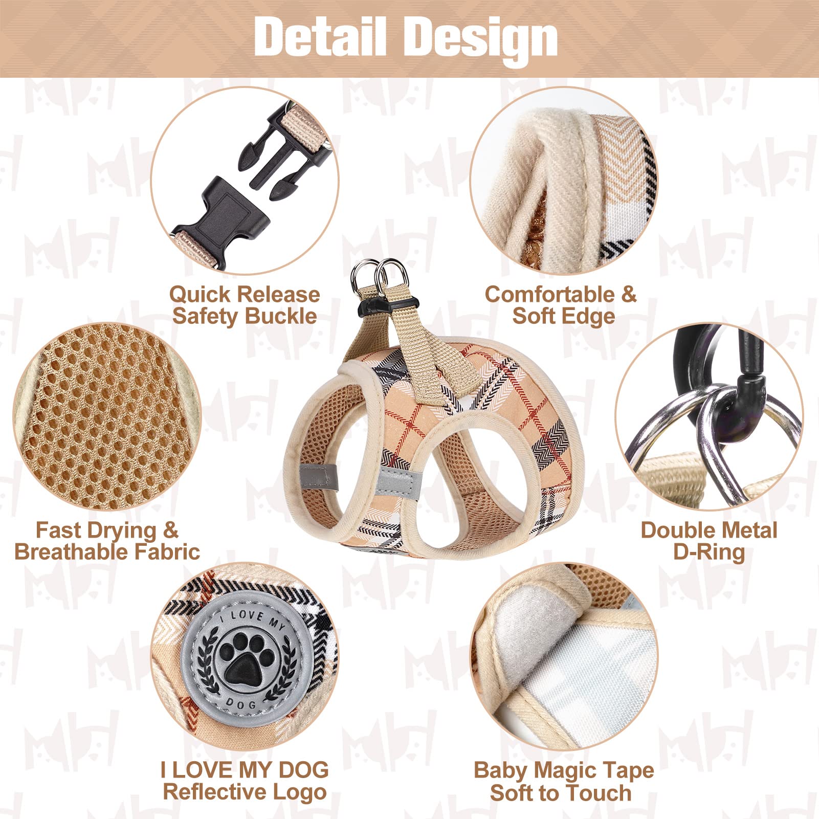 BEAUTYZOO Small Dog Harness and Leash Set,Step in No Choke No Pull Soft Mesh Dog Harnesses Reflective for Extra-Small/Small Medium Puppy Dogs and Cats - Image 3
