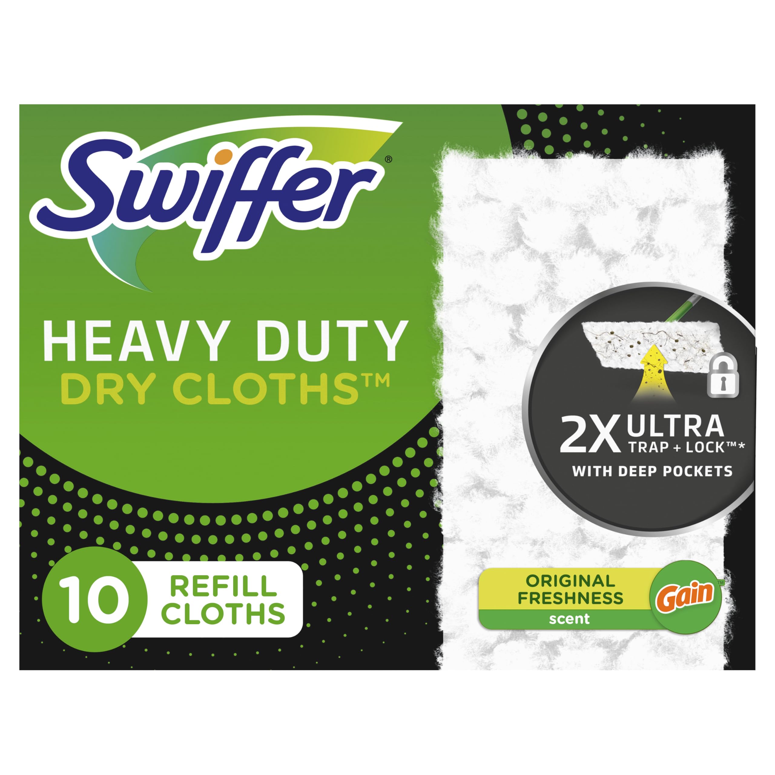 Swiffer White Sweep + Mop, Wet Pads Refill, Floor Cleaner, Cleaning Cloths, Heavy Duty, Gain, 10Ct