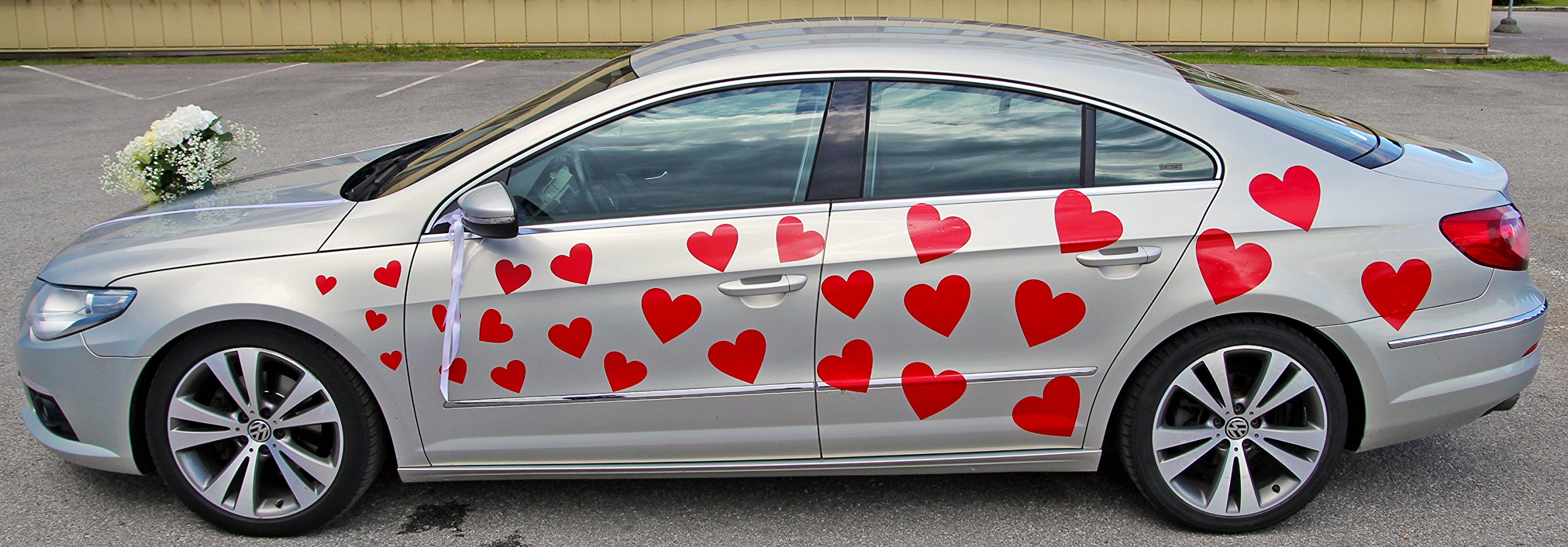 Para el coche de vinilo con diferentes formas y calcomanías para tartas con diseño de corazones de caza 54 piezas/recién casados boda pegatinas/de corazón con tela + incluye figura decorativa y calcomanías para regalo al azar