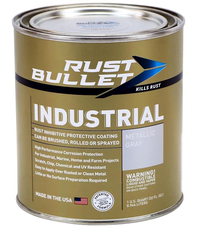 Tinta Industrial Anticorrosiva para Metal RUST BULLET, Cinza Metálico, Acabamento Acetinado, 946 mL