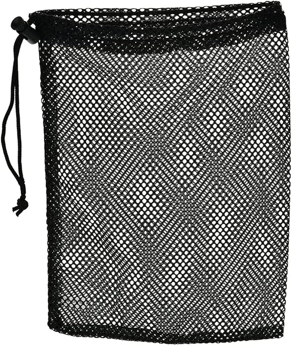 Durable Nylon Mesh Drawstring Bag - Equipment Storage Ditty With Cord Lock Closure for Toys, Balls, Laundry (Black)