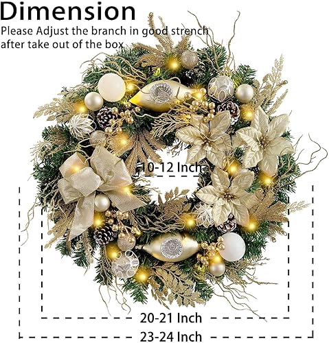 Vista 40 de WANNA-CUL Corona de Navidad preiluminada de 24 pulgadas para puerta delantera, decoración de puerta de Navidad iluminada en azul plateado