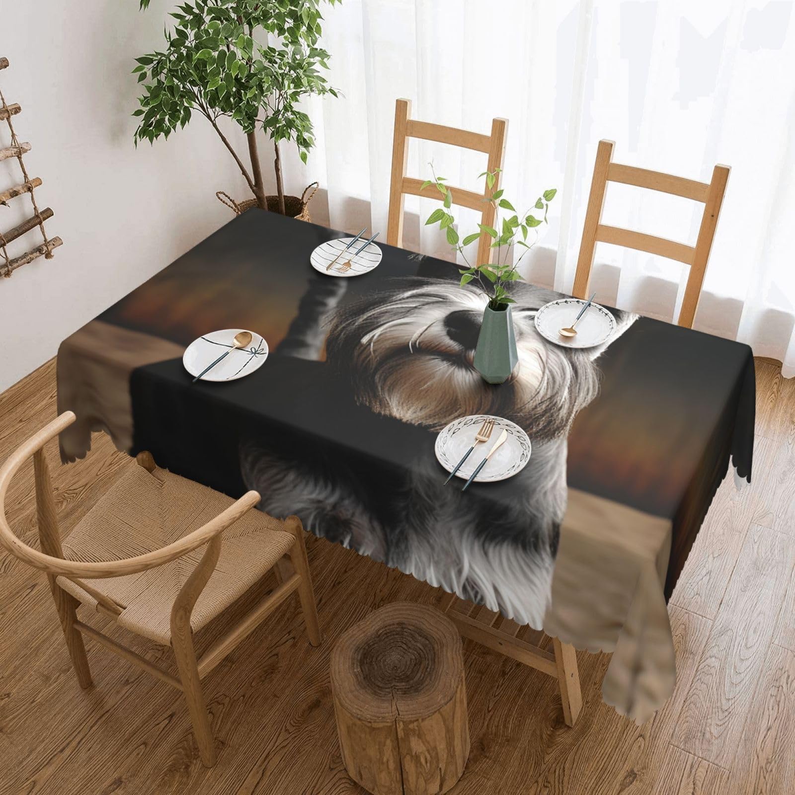 FodPand Animal Schnauzer Dog Tablecloths for Rectangle Tables 54 x 72 Inch - Reusable Washable Dining Table Clothes - Stain and Wrinkle Resistant Decorative Fabric Table Cover for Wedding Party