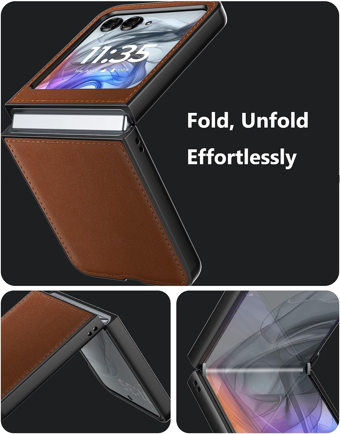 Cresee Case for Motorola Razr 2024/2025 / 2026 - PU Vegan Leather Back & Hard Polycarbonate Bumper Phone Case for Moto Razr 2024/2025 / 2026 - Brown image 4