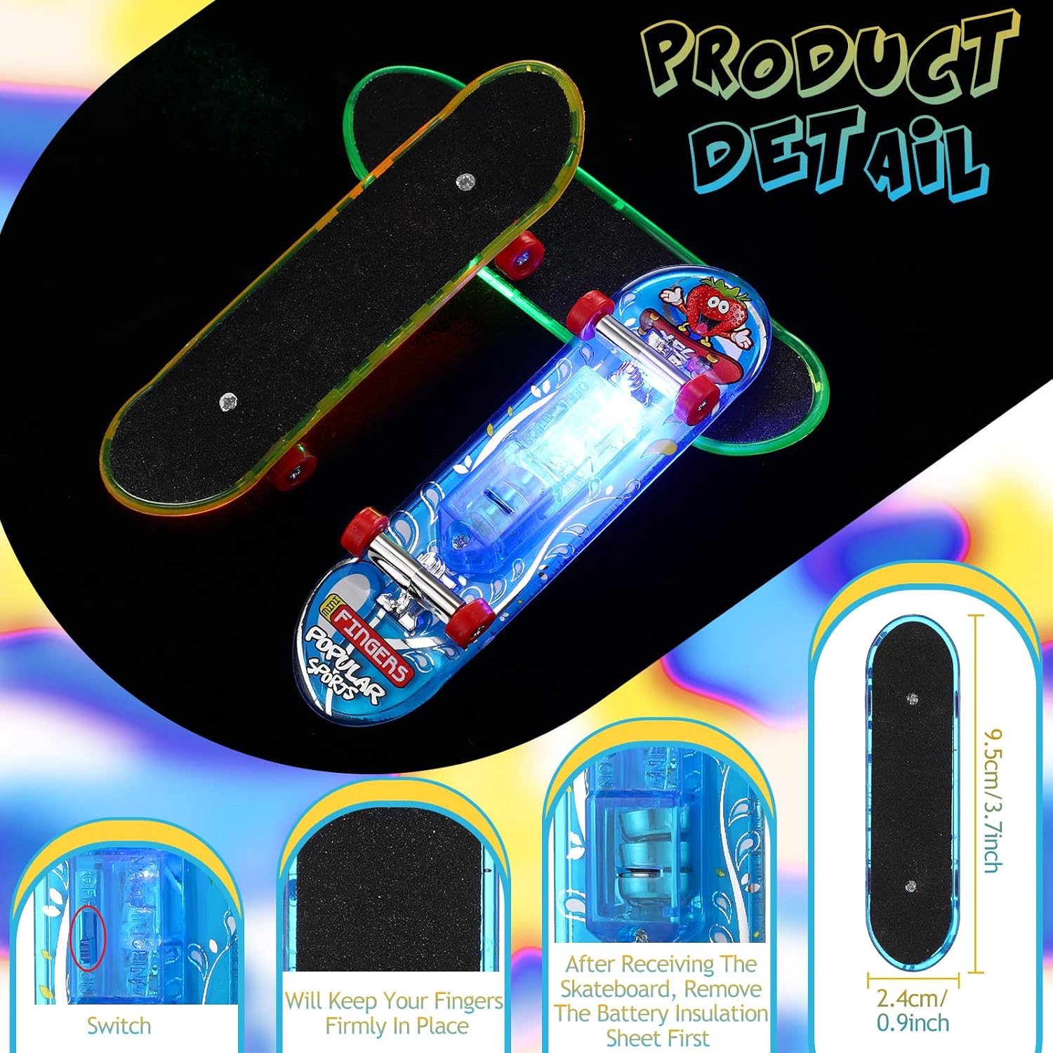 Civaner 20 Pack Fingerboard Kit DIY Mini Finger Skateboards Finger Skateboards for Kids Mini Finger Toys with 6 Pcs Installation Tools Brackets and Fingerboard Wheels for Skate Lovers (LED Style) : Toys & Games