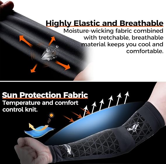 COOLOMG Football Compression Arm Sleeve with Stick Grips Forearm and Elbow Sun Protection Sleeve Kids Youth Adult