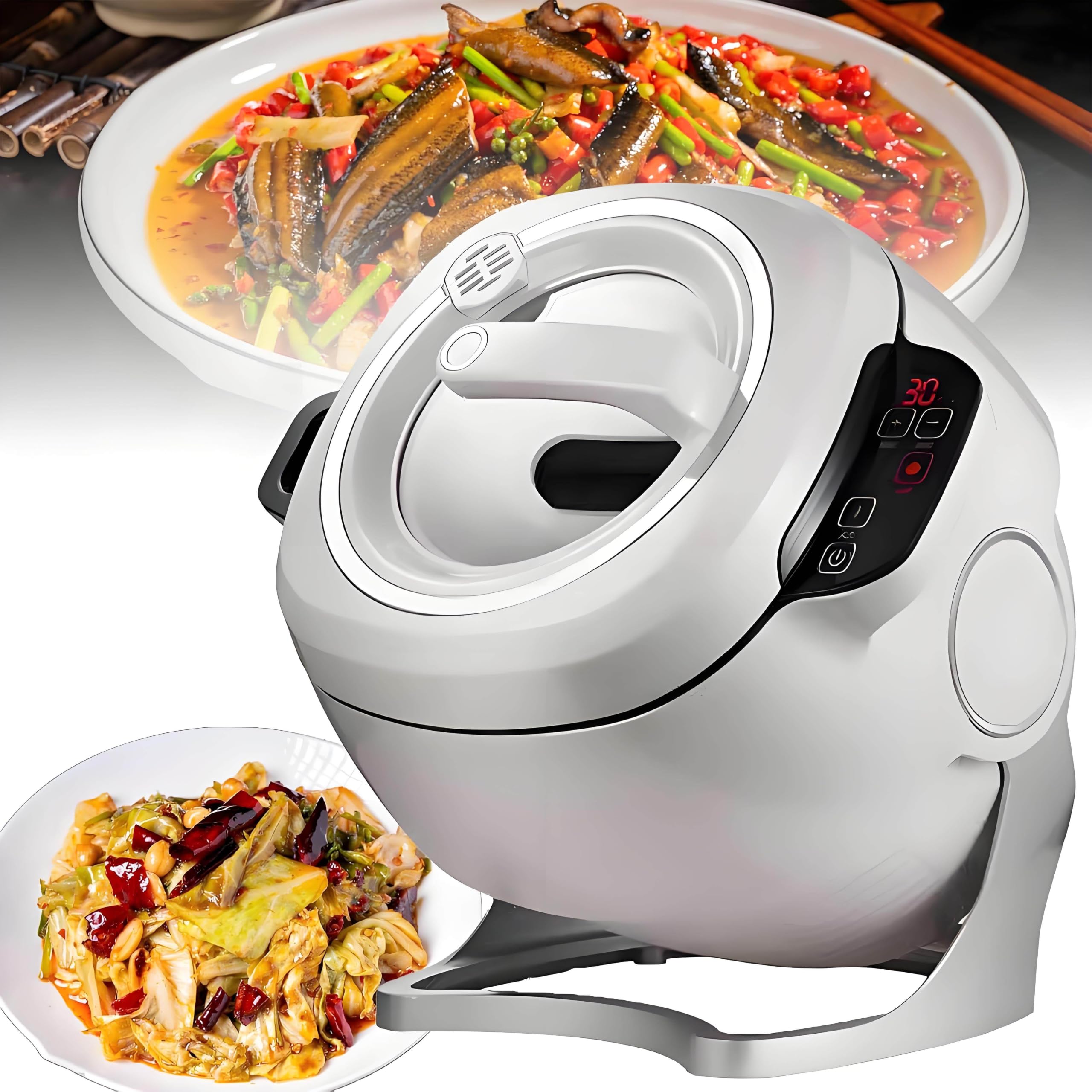 LJLYYDS Automatic Cooking Machine, 6L Auto Cooking Wok, One-Click Smart Start, Three Speed Adjustable, 360° Automatic Rotation, for Stir Frying, Stewing, with Smart Touch