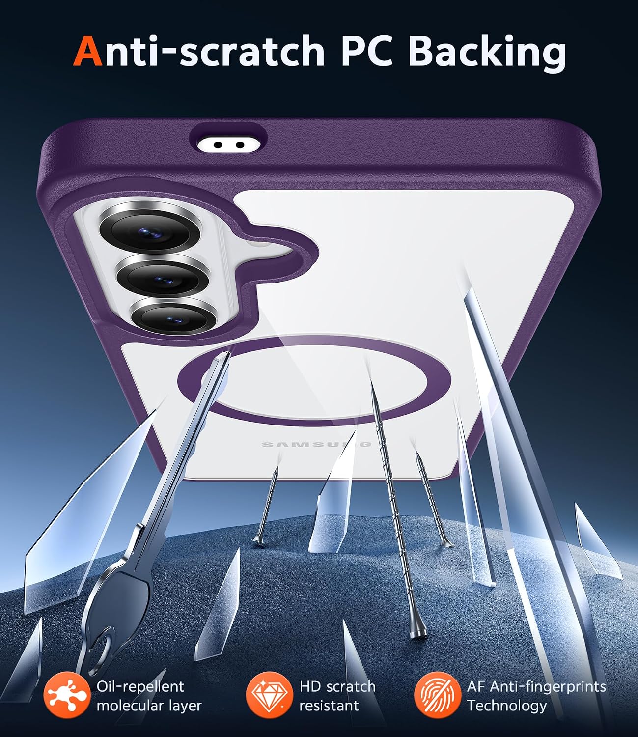 FNTCASE for Samsung Galaxy S26-Plus Case: Clear Magnetic Phone Cases with Screen Protector Compatible with Magsafe Slim Anti Yellowing Shockproof Protective Transparent Cover (Purple Magnetic)