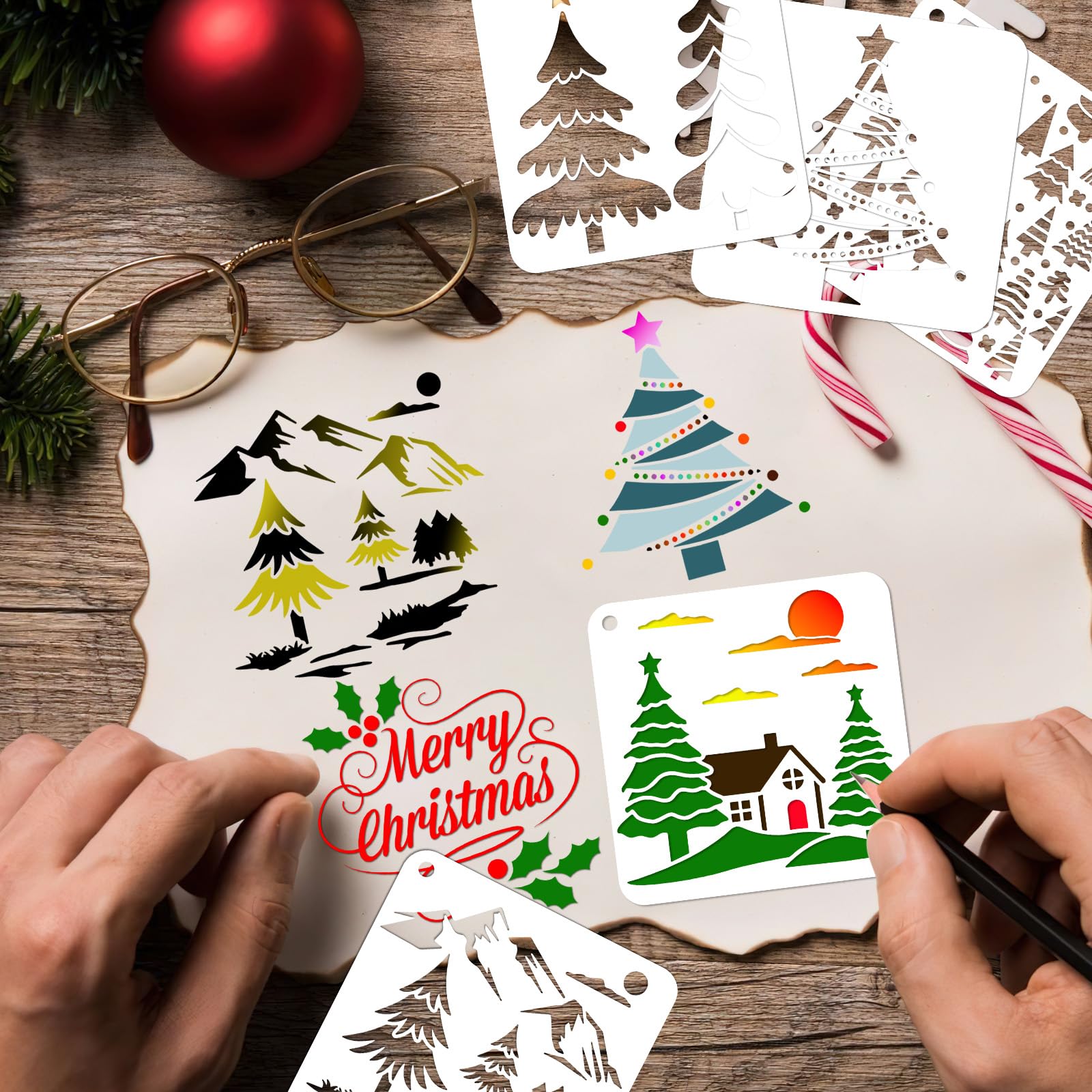 AIEX Lot De 24 Pochoirs De Noël Réutilisables Pour Bois, Tissu, Papier