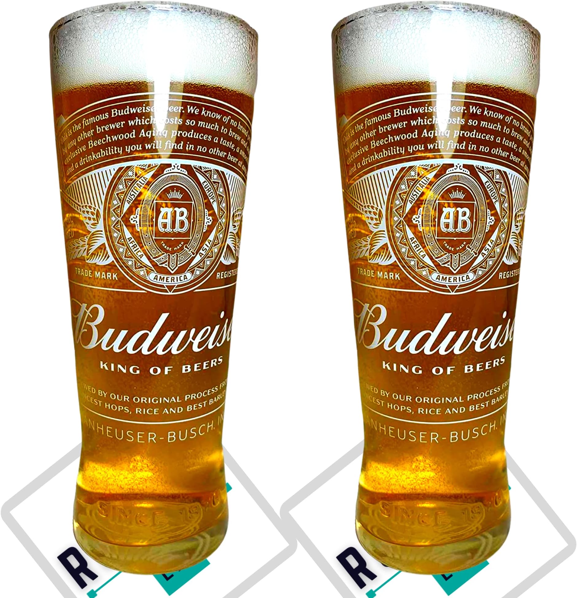 Roxley Budweiser X2 Lager Glass Glasses Also Comes with 2 Branded Beer Mats