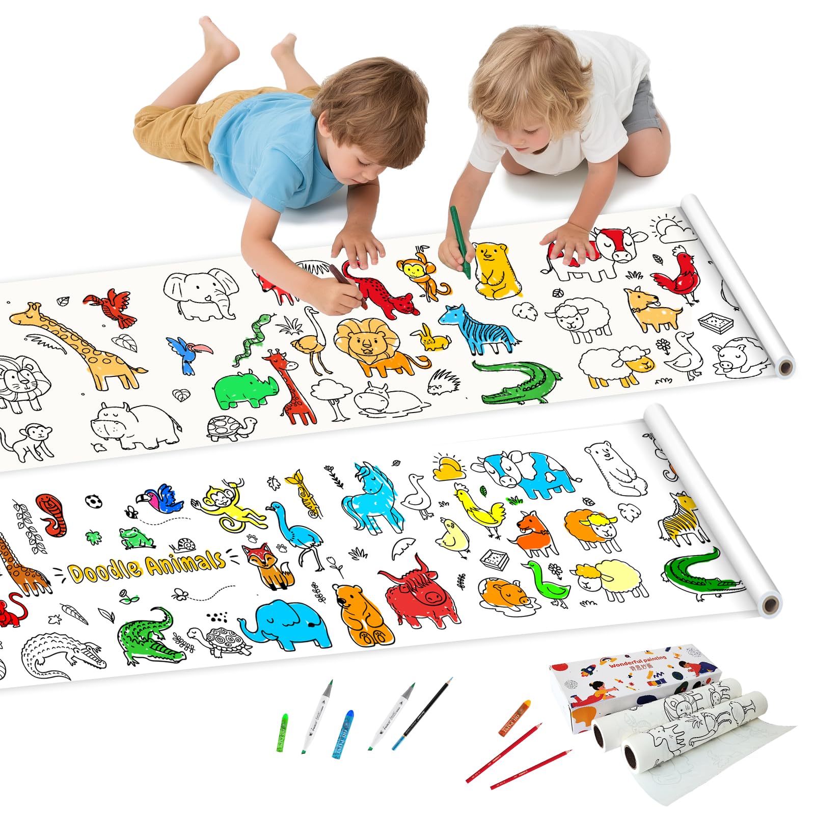 Dinosaur & Vehicle Drawing Paper Roll - 2 Packs -14