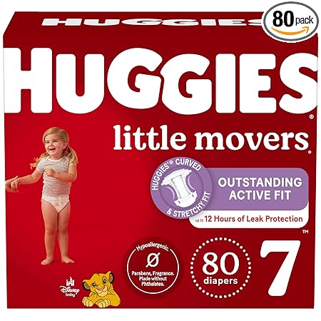 Baby Diapers Size 7, 80 Ct, Huggies Little Movers