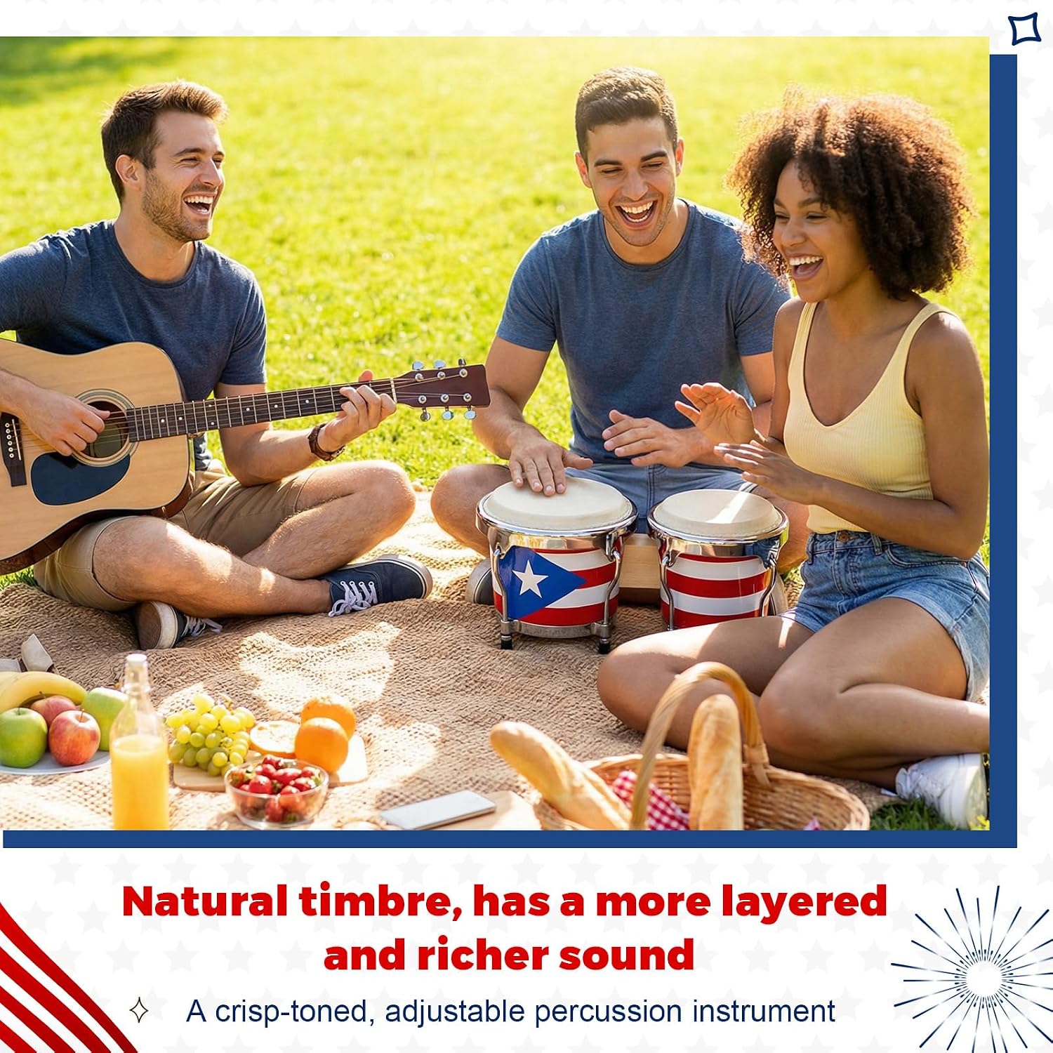 Mini Puerto Rico Bongo Drums, 6" and 7" Set, Percussion Instrument Tunable Drum, Puerto Rican Bongo Drum Set for Memorial Day, San Juan Festival and Boricua Cultural Celebration