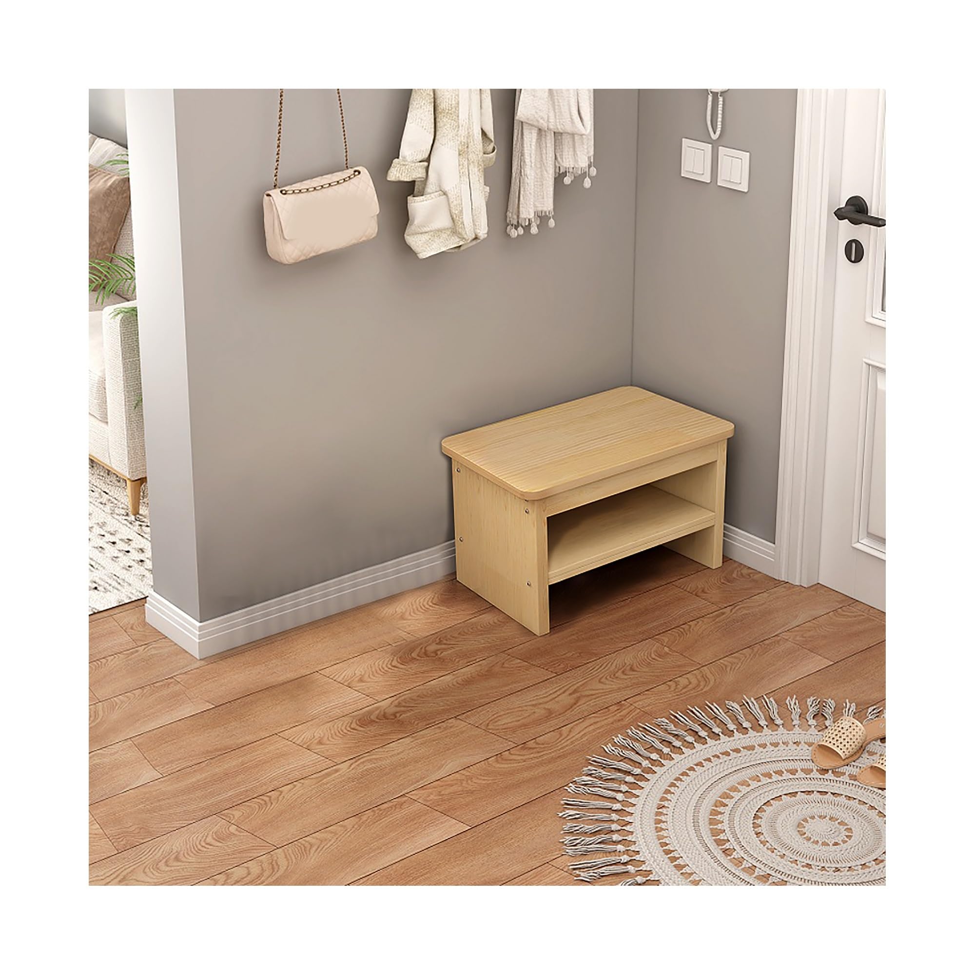 Banc d'intérieur en bois double couche polyvalent pour salon et couloir étroit