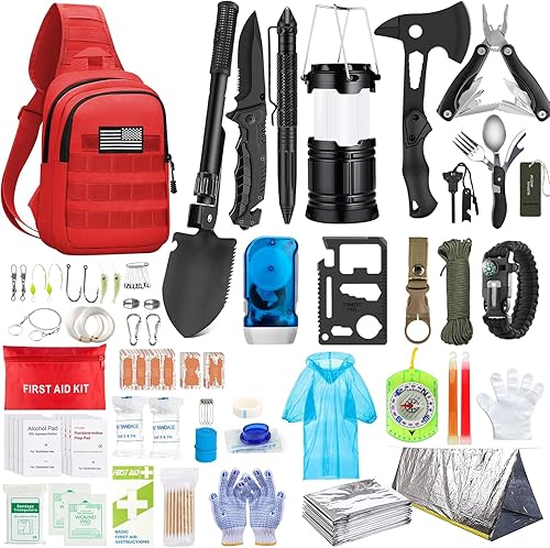 Kit de supervivencia de emergencia, 151 piezas de equipo de supervivencia, kit de primeros auxilios, bolsa de trauma al aire libre con linterna