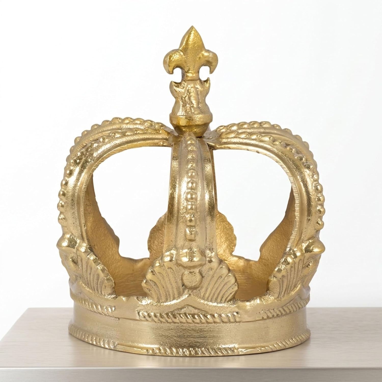 Metal Crown Display for Bathroom Decor - Regal Form Accent Display for Home, Living Room, Office, and Shelf Styling - Sculpture Ornament Statement Piece for Coffee Table Decor - 7", Gold & Metallic