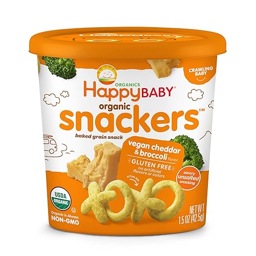 Happy Baby Organics - Bocadillos orgánicos sin gluten cheddar vegano y brócoli taza de 15 onzas paquete de 6