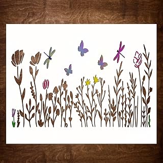 Large Wildflower Stencil for Painting (15x12 Inches) - Stencils for Crafts Reusable for Wood, Canvas, Fabric, Furniture -Flower Stencils for Painting on Walls & Floors -Beautiful Floral Stencil Design