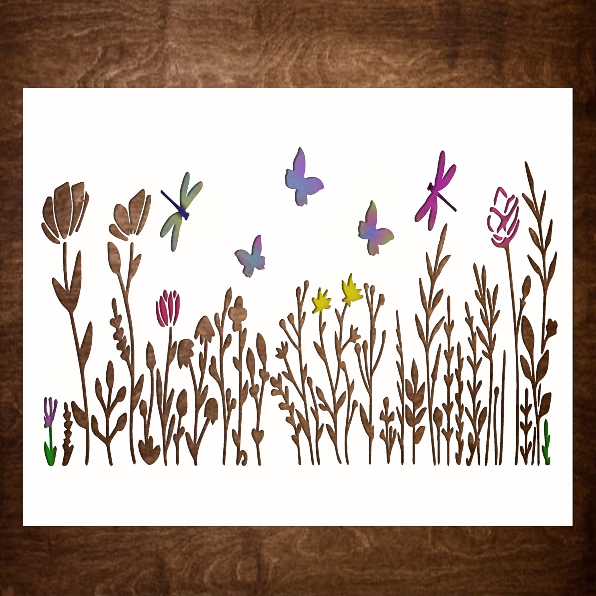Large Wildflower Stencil for Painting (15x12 Inches) - Stencils for Crafts Reusable for Wood, Canvas, Fabric, Furniture -Flower Stencils for Painting