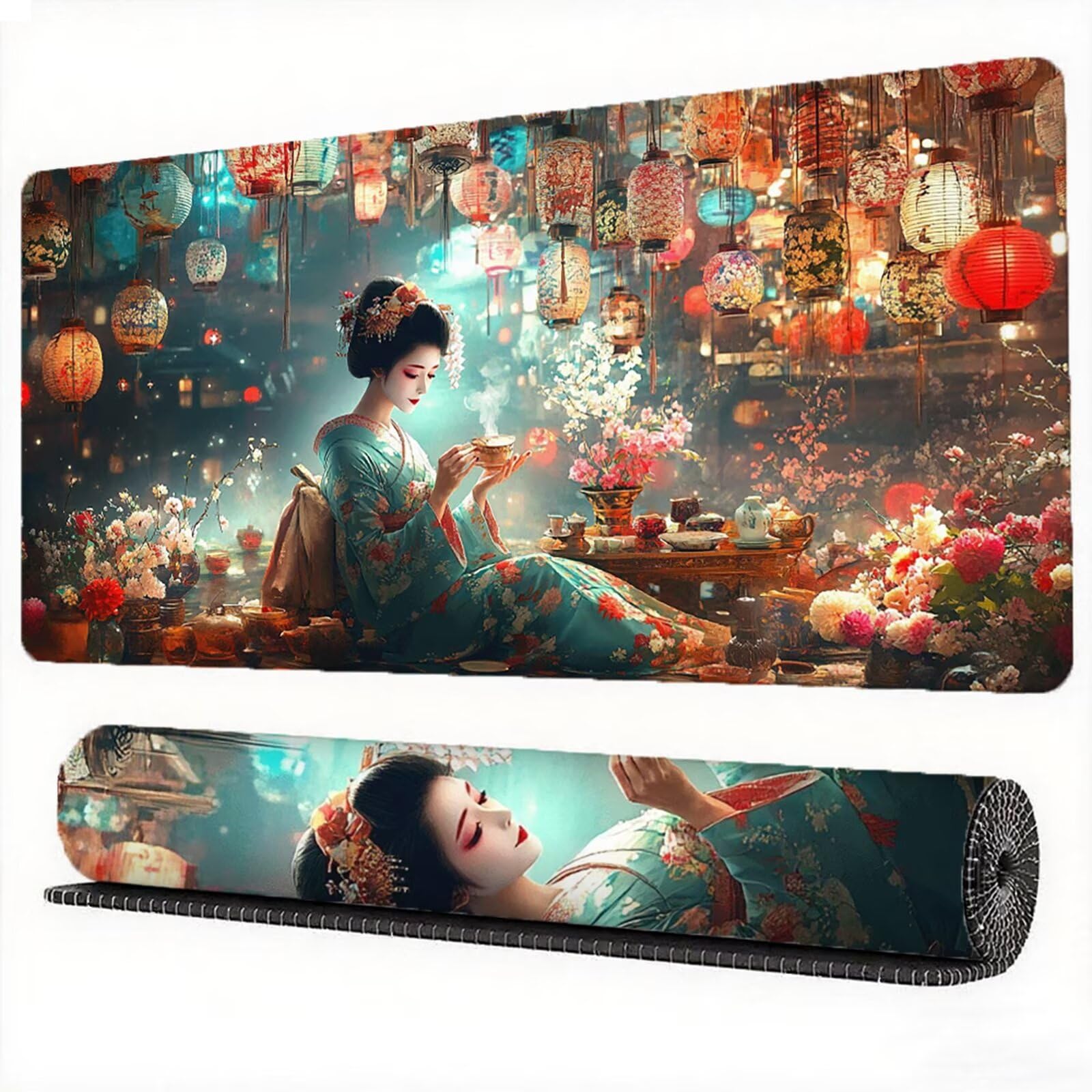 Podkładka pod mysz 1600 x 800 x 3 mm Japonia XXL Geisha Podkładka pod mysz, antypoślizgowa gumowa podkładka pod mysz na krawędziach, ulepszona precyzja i prędkość, do komputera gamingowego biura