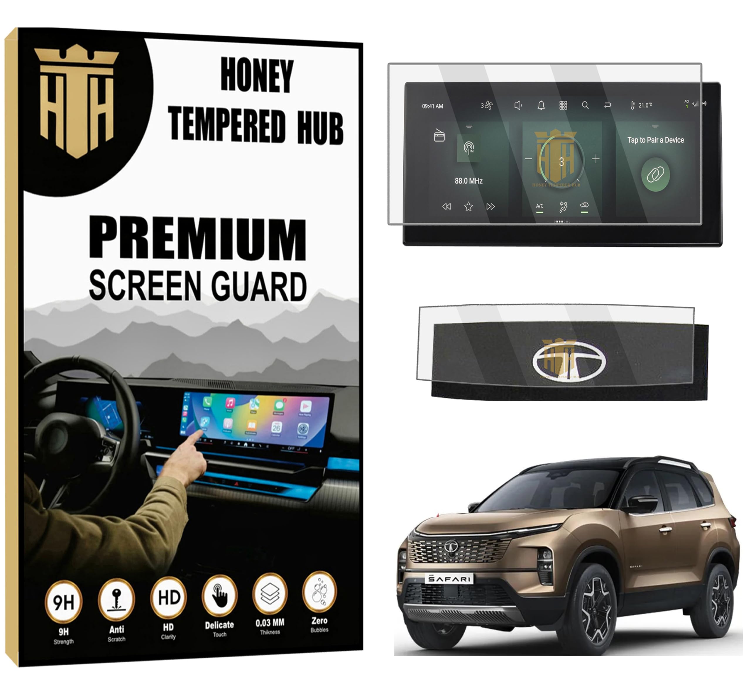 HONEY TEMPERED HUB Screen Guard for Tata Altroz, Nexon, Nexon EV, Harrier, Safari -Car Stereo Screen Protector, Full Coverage, HD Clear (Safari (12.3 INCH))-image-43