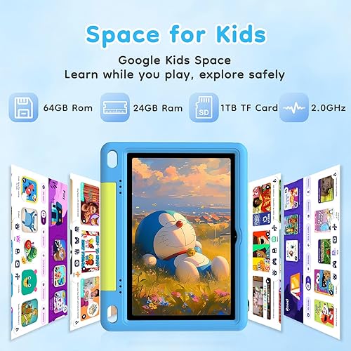 Miniatura 3 de SHARECLOUD Tablet para niños de 10 pulgadas, tableta Android para niños, 24 GB de RAM 64 GB de ROM, 1 TB expandible, con funda EVA, control