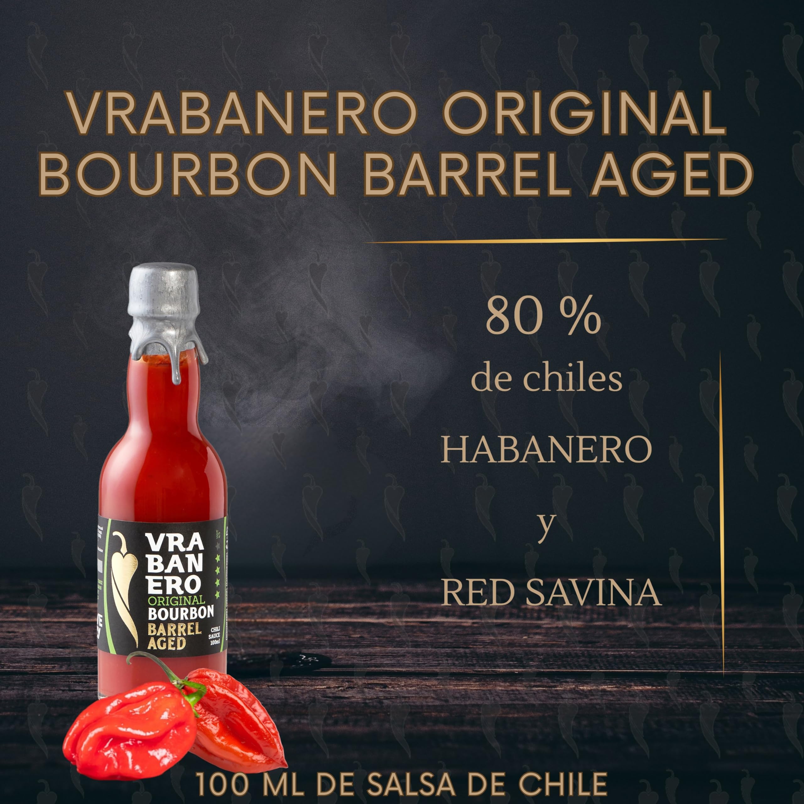I LOVE SPICY Vrabanero Original Bourbon 100ml Salsa Picante con 80% Chiles Fermentados Envejecida en Barrica Bourbon Nivel Picante 4/5
