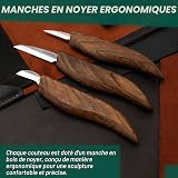BeaverCraft Deluxe S15X Set de couteaux de sculpture sur bois avec étui en cuir - Kit de sculpture sur bois de qualité supérieure avec affûtage en cuir et pâte à polir - 7