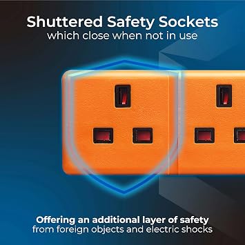 Masterplug Four Socket Extension Lead, 4 Metre Cable, LED Power Indicator, Unswitched, Heavy Duty, Rewireable, Power Strip, Work Power, Permaplug, Orange, 13A, 4G, 4m, EXS1344O