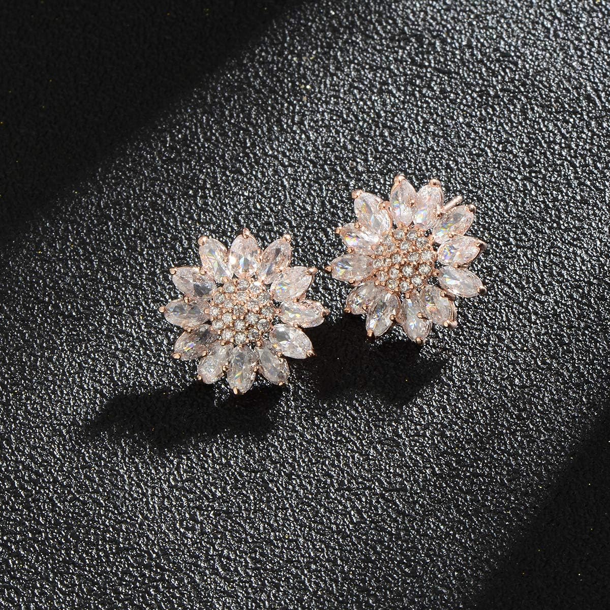 Crystal Flower Burst Stud Earirings - Big Sterling Silver CZ Cubic Zirconia Rhinestone Daisy Sunflower Floral Cluster Studs Bridal Wedding Party Prom Costume Jewelry for Bride Bridesmaids Women Birthstone Birthday Gift - Image 6