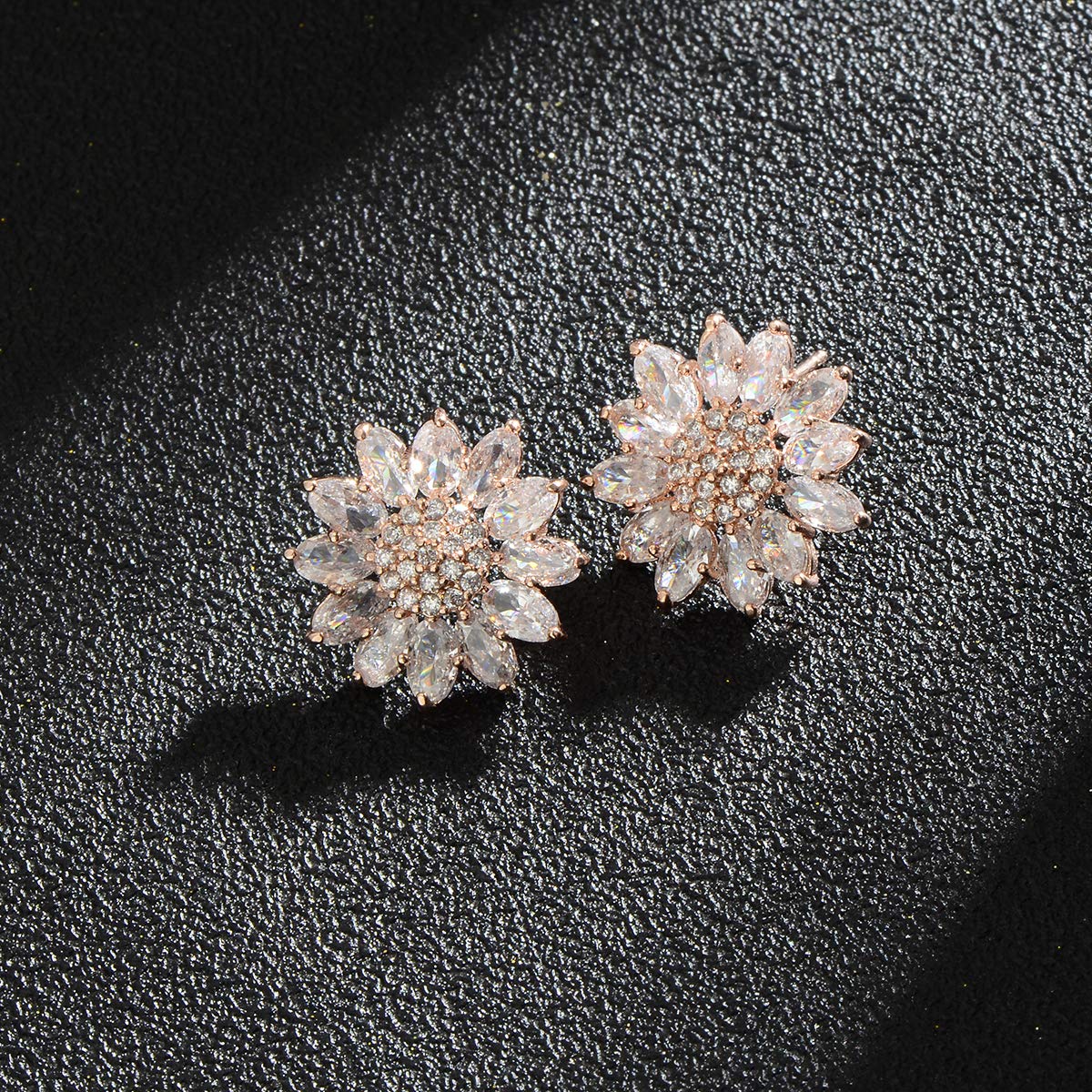 Aretes con forma de flor de cristal, plata de ley, circonita cúbica, diamantes de imitación, margaritas, girasol, racimo, nupciales, bodas, fiestas, bailes, disfraces, joyas para novia, damas de 6