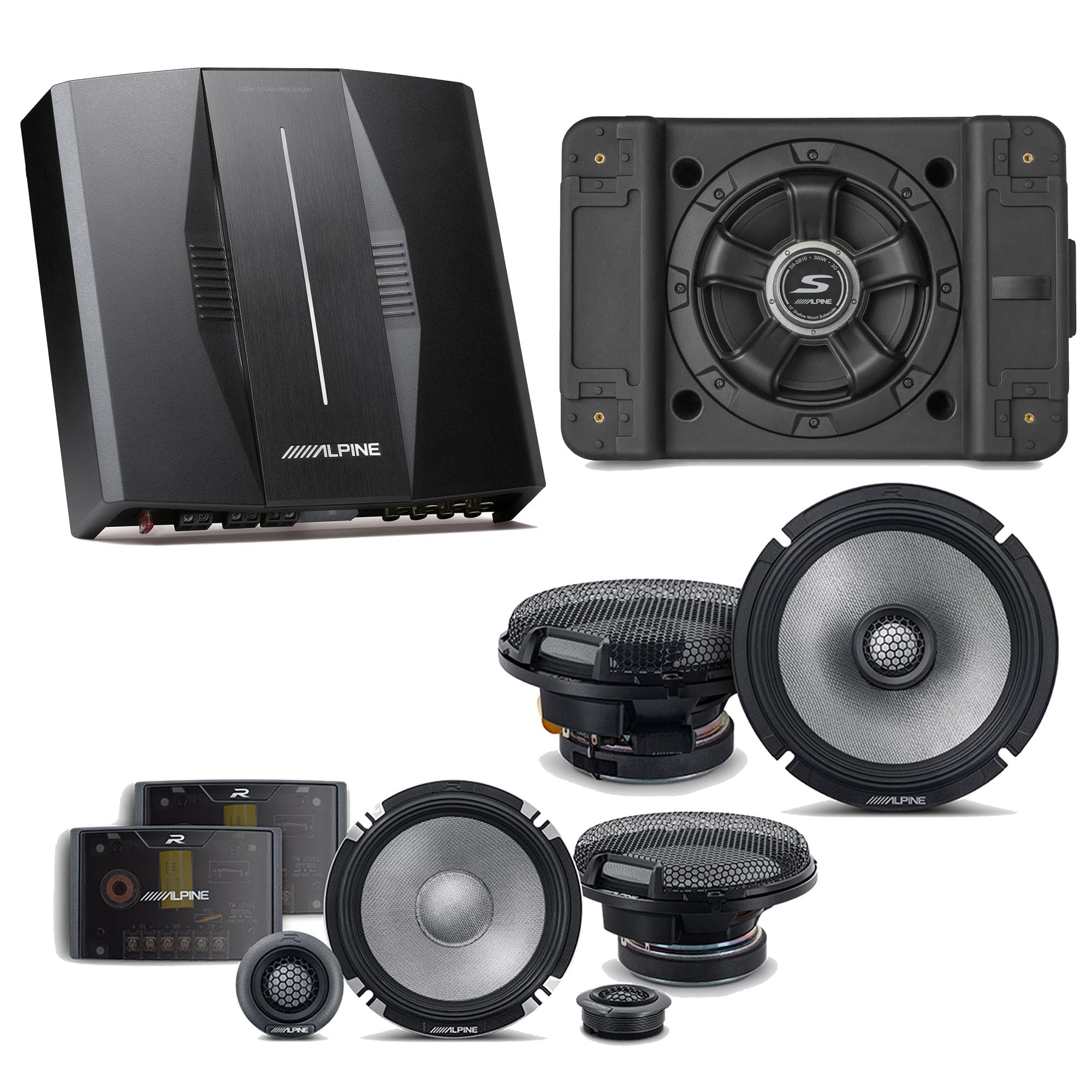 Alpine PXE-C80-88 OPTIM8 8-Channel Hi-Res Digital Sound Processor Amplifier w/SS-SB10 Subwoofer, R2-S652 & R2-S65 Bundle