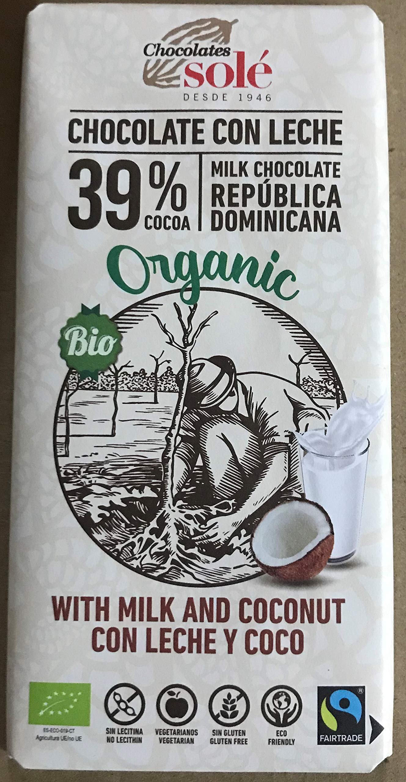 CHOCOLATE con leche y coco 100gr.