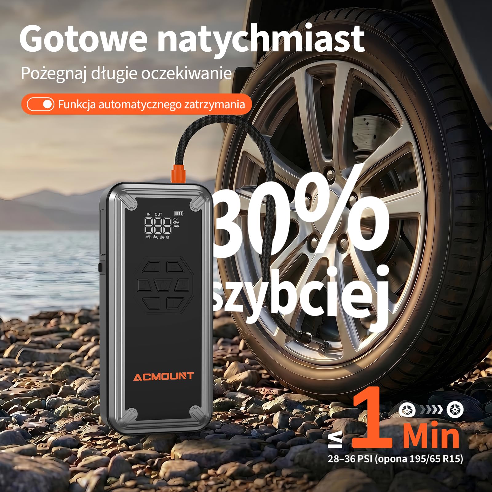 Rozrusznik Samochodowy 7000A, 21800mAh 150PSI Kompresor, Przenośny Wzmacniacz Baterii 12V Odpowiedni do Wszystkich Benzynowych i Silników Wysokoprężnych do 12.0L z Wyświetlaczem LCD i Latarką LED