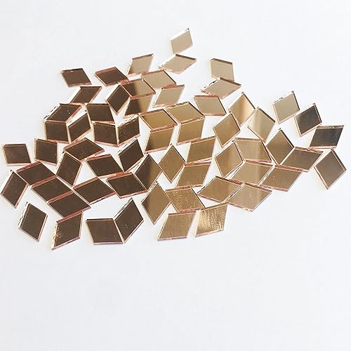 Miniatura 4 de 200 piezas de azulejos de mosaico con forma de diamante para trabajos de manualidades, espejo de bola de discoteca, decoración del hogar (oro rosa)