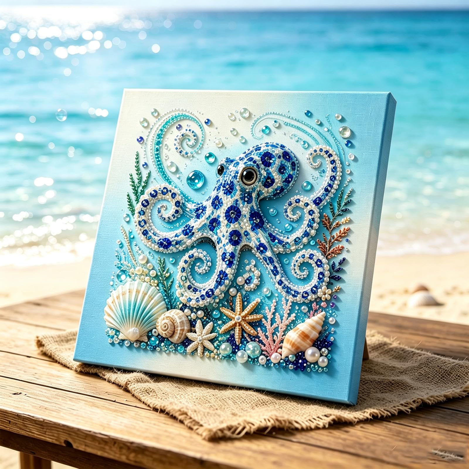 Ocean Theme Pearl Art DIY Kit, Blue Ringed Octopus 3D Diamond Painting Crafts, Underwater Home Decor & Wall Art, Creative Gift for Arts and Crafts Lovers，Octopus