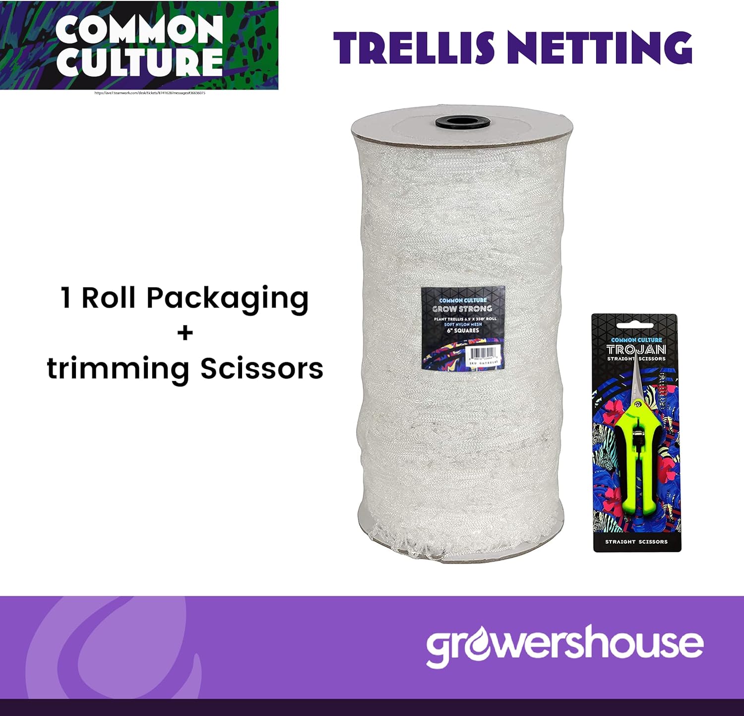 Soft Mesh Nylon Trellis Netting Bulk Roll - 6.5 x 350 ft Heavy-Duty Garden Netting for Plants + COMMON CULTURE Trimming Scissors
