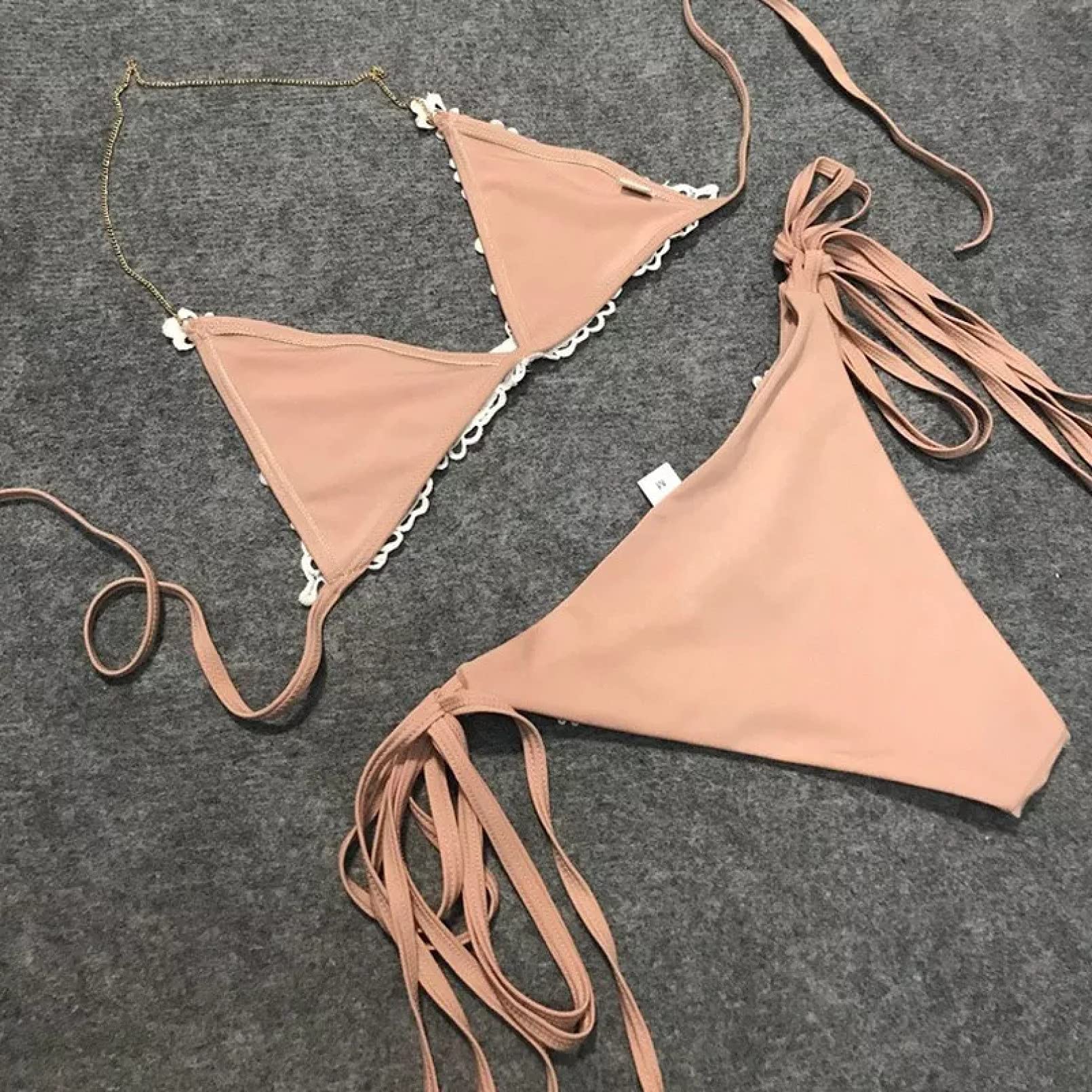 BAJIE Strój bikini zestaw bikini kostium kąpielowy haft łańcuch koronka dzielone bikini bez rękawów majtki dla dziewczynek stroje plażowe różowy L