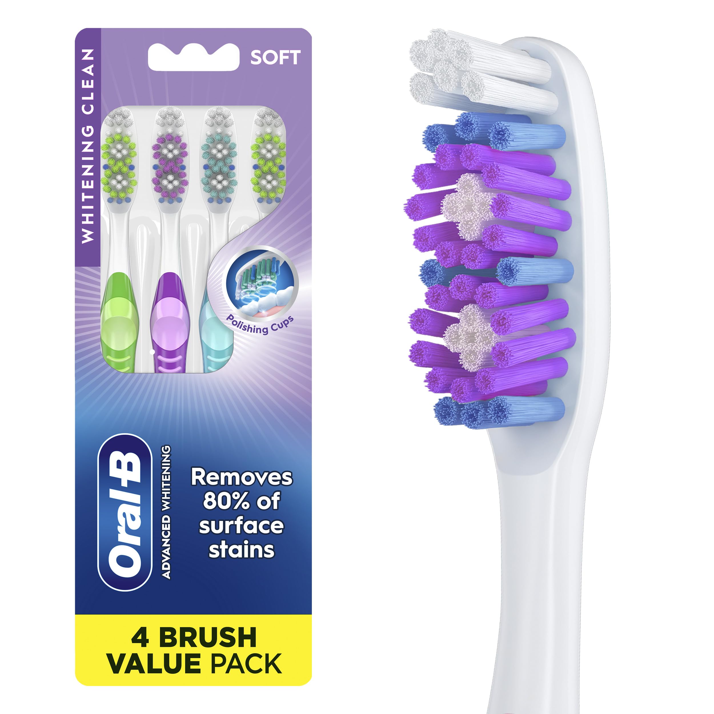 Oral-B 35 Soft Bristles Vivid Toothbrush, White, 4 Count (Packaging and Product Color May Vary)
