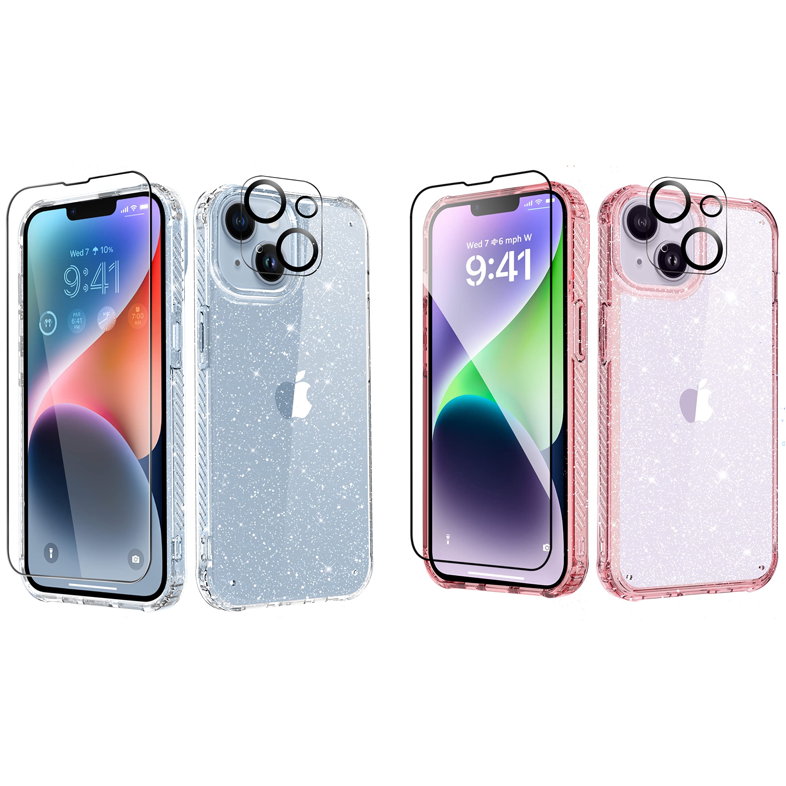 MIODIK Bundle - Compatible with iPhone 14 Clear Glitter Case (Twinkle Clear) + (Twinkle Pink) (2 Items Bundle)