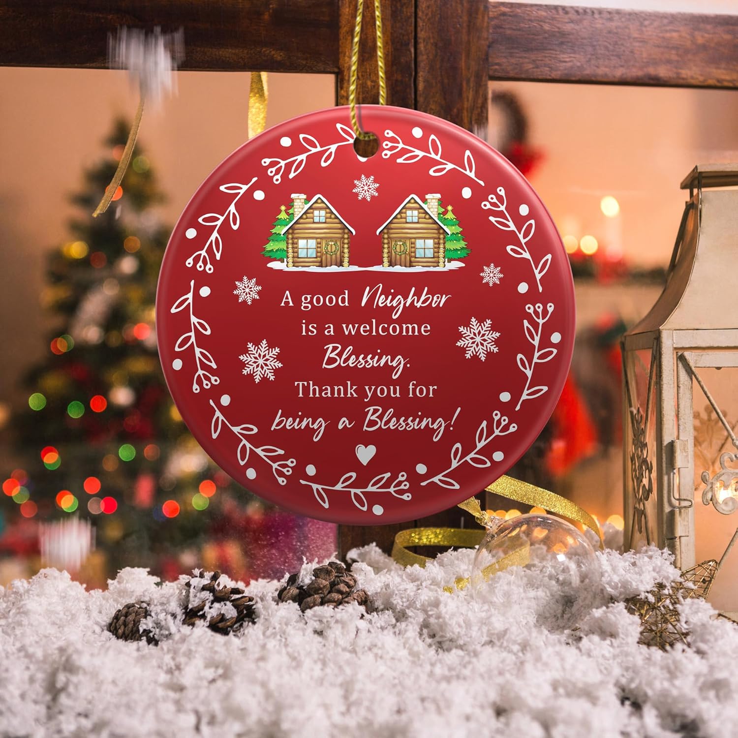 Neighbor Gifts - Neighbor Christmas Tree Decoration Ceramic Ornaments 2025- Christmas Birthday Gift Ideas for Neighbors Friends BFF Bestie Women - Thank You Gifts for Women, Friends, Xmas Decor - Image 3