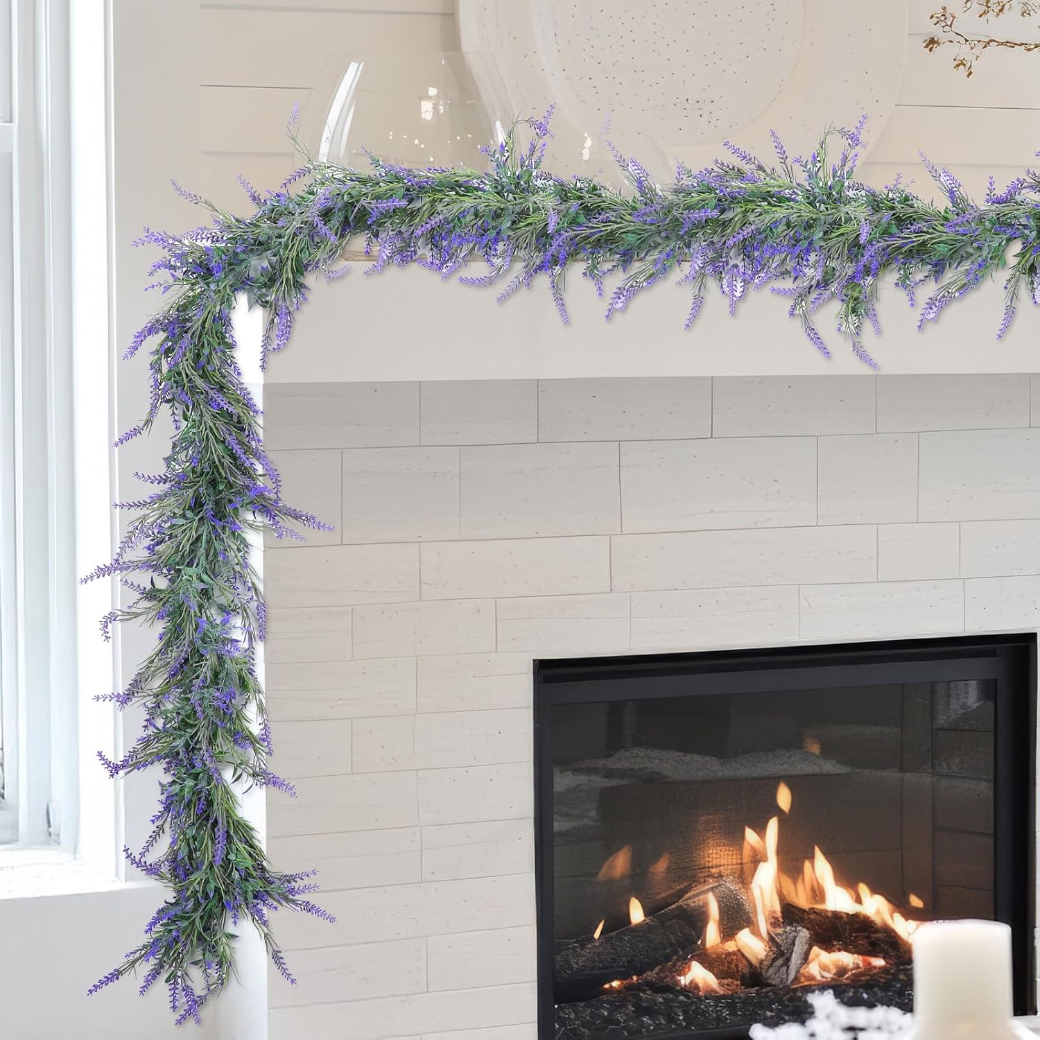 2pcs 6Ft Lavender Garland Artificial Purple Flower Garlands Purple Lavender Artificial Wildflower Garland with Greenery Leaves Wildflower Party Decorations Vines for Farmhouse Wedding Arch