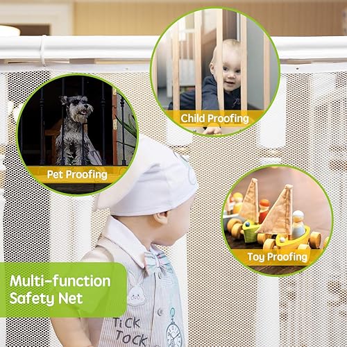 Miniatura 2 de Protector de barandilla para bebé, 10 x 3 pies, red de seguridad infantil, malla a prueba de barandillas de escalera para niños, juguetes, mascotas,