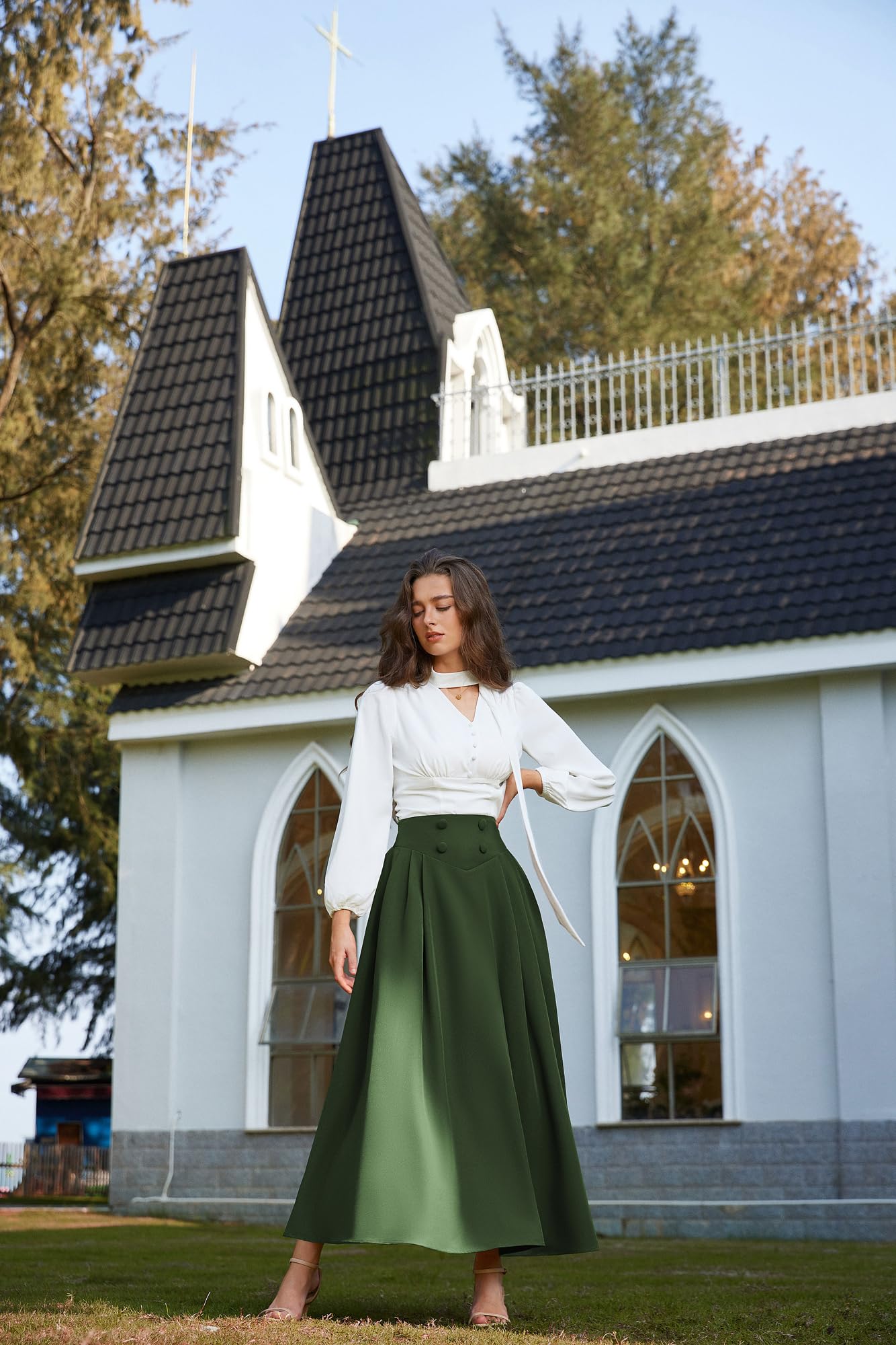 SCARLET DARKNESS Maxi gonna da donna vittoriana vintage elastica a vita alta gonna plissettata