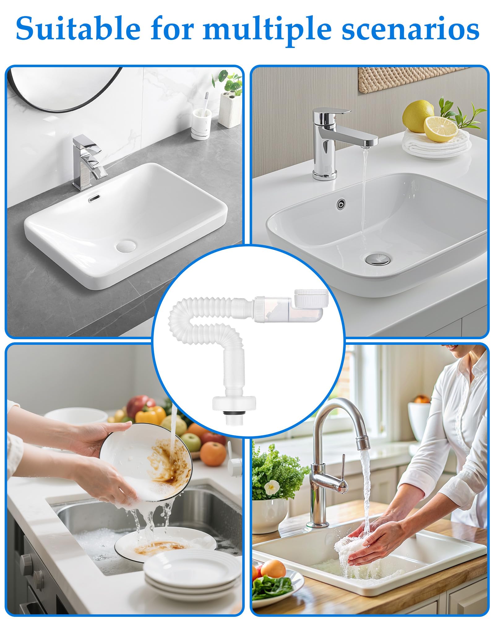 Sifón de 11/4 pulgadas, Manguera de Drenaje Flexible, Desagüe Fregadero, Sifón de Tubo de Flexible a Prueba de Olores, Sifon Lavabo Reemplazable, Extensible 320-780 mm